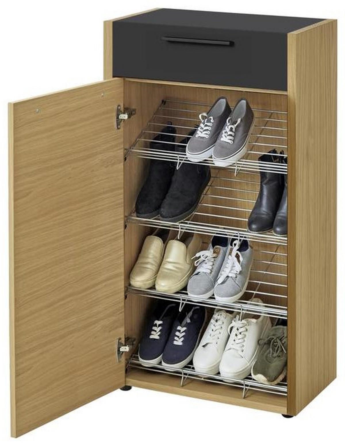 SCHUHSCHRANK 61/103/37 cm  - Eichefarben/Schwarz, Design, Holz/Kunststoff (61/103/37cm)