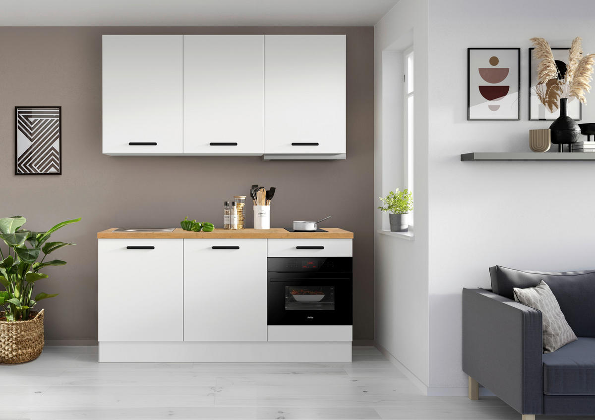 KÜCHENBLOCK 180 cm   in Weiß, Eichefarben  - Eichefarben/Schwarz, Basics, Holzwerkstoff/Metall (180cm) - Impuls