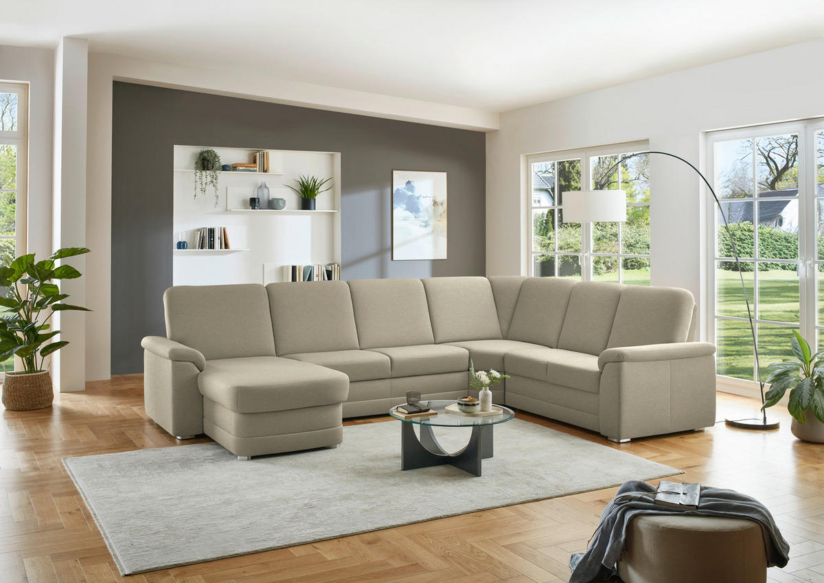 WOHNLANDSCHAFT  in Chenille Sandfarben  - Sandfarben/Alufarben, KONVENTIONELL, Holz/Textil (160/329/235cm) - Beldomo Comfort