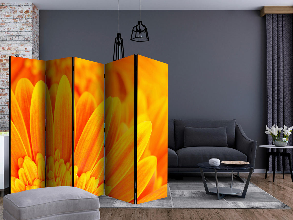 Paravent doppeltseitig mit 5  Flügel - Gelb/Orange, Basics, Holz/Textil (225/172/3cm) - artgeist