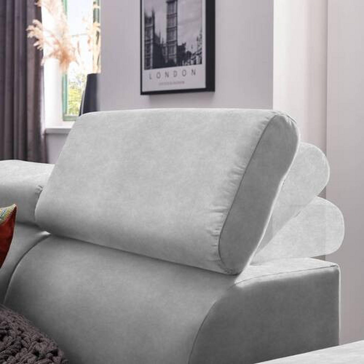ECKSOFA in Velours Hellgrau  - Hellgrau/Schwarz, Design, Textil/Metall (191/261cm) - Stylife