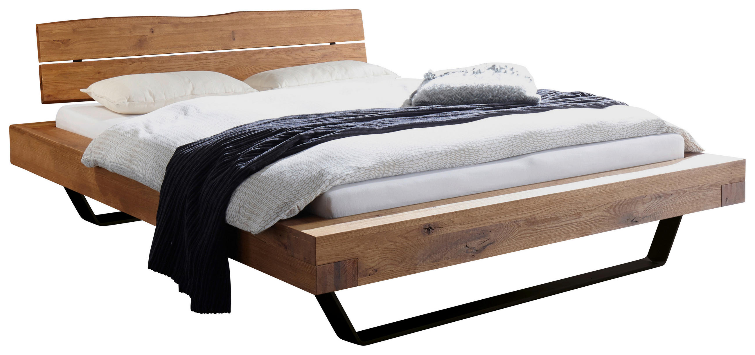 BETT 160/200 cm  in Eichefarben  - Eichefarben/Anthrazit, KONVENTIONELL, Holz/Metall (160/200cm) - Hasena