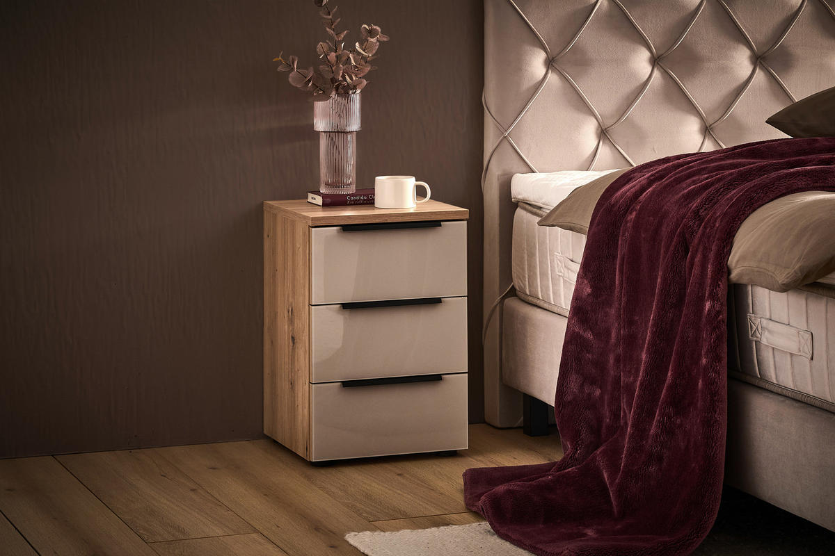 NACHTSCHRANK 40/60/40 cm  - Sandfarben/Graphitfarben, Basics, Glas/Holzwerkstoff (40/60/40cm) - Moderano