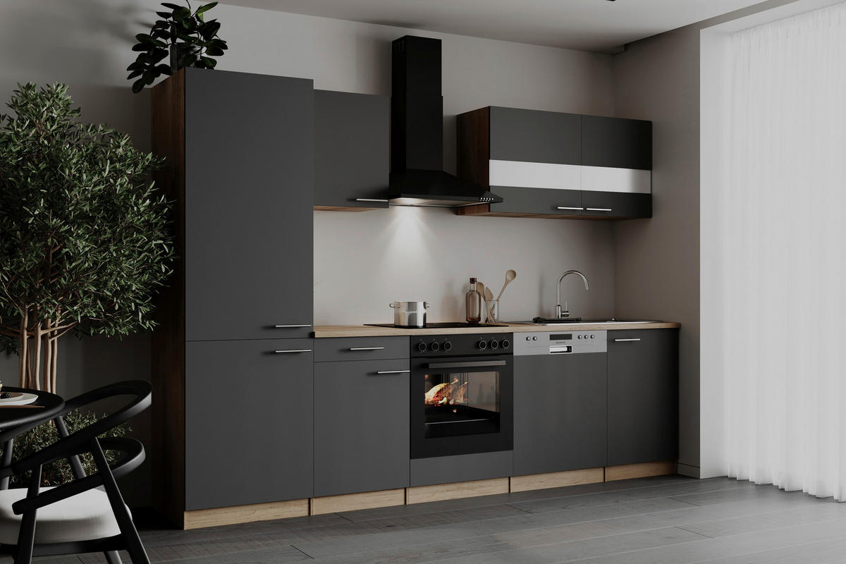 MODULKÖK 280 cm   i grå  - stålfärgad/grå, Basics, metall/trämaterial (280cm) - Respekta