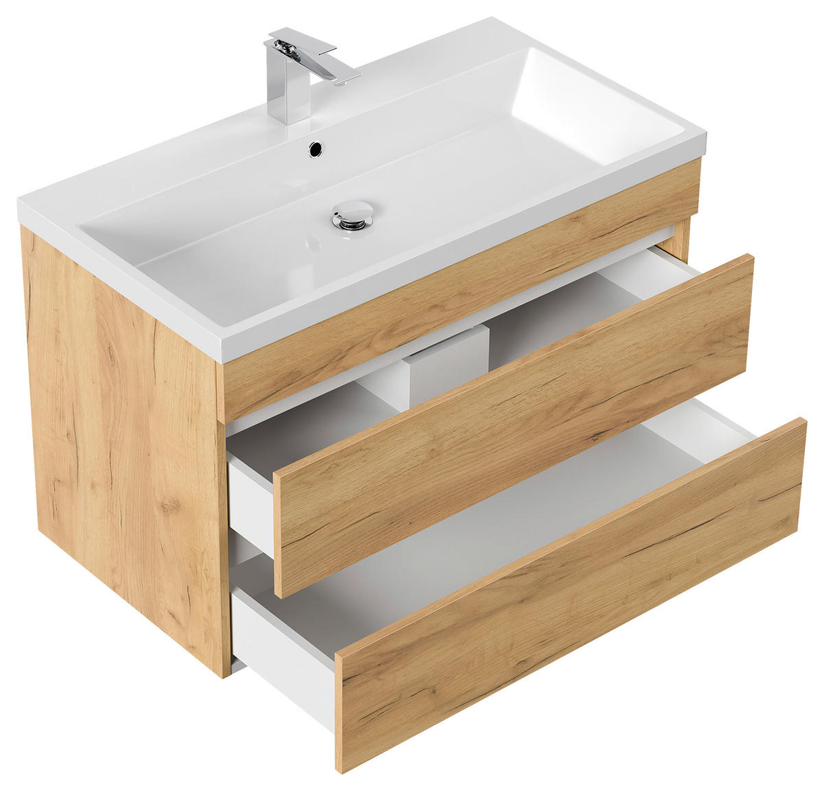 WASCHTISCHKOMBI 90 cm  - Eichefarben/Weiß, Basics, Holzwerkstoff/Stein (90cm) - MID.YOU