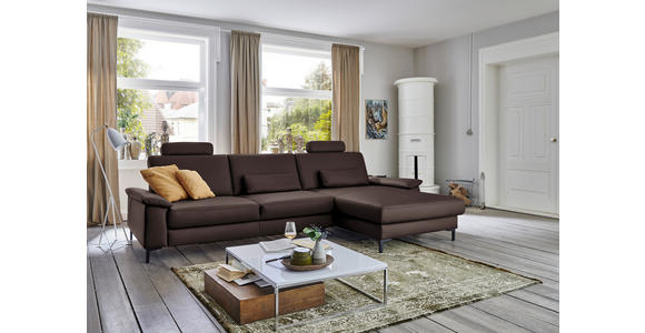 ECKSOFA  in Echtleder Dunkelbraun  334/176 cm  - Dunkelbraun/Schwarz, Design, Leder/Metall (334/176cm) - Dieter Knoll