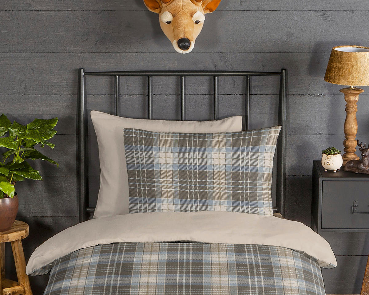 BETTWÄSCHE 2-teilig Good Morning Flanell, Biber 140/200 cm  - Blau/Perlmutt, Basics, Textil (140/200cm)