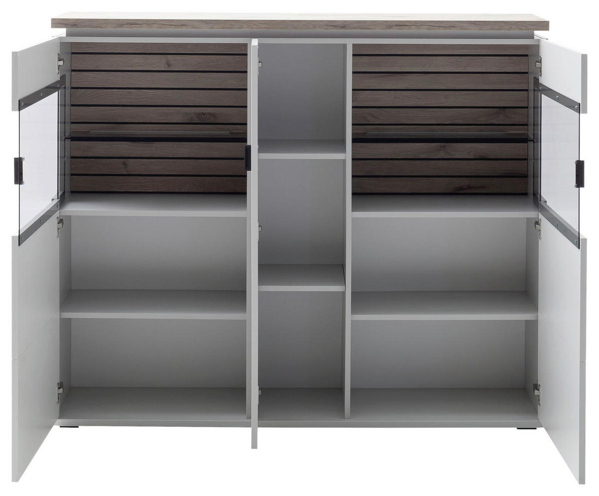 HIGHBOARD Grau, Weiß  150/124/37 cm  - Anthrazit/Weiß, Design, Glas/Holzwerkstoff (150/124/37cm) - Stylife