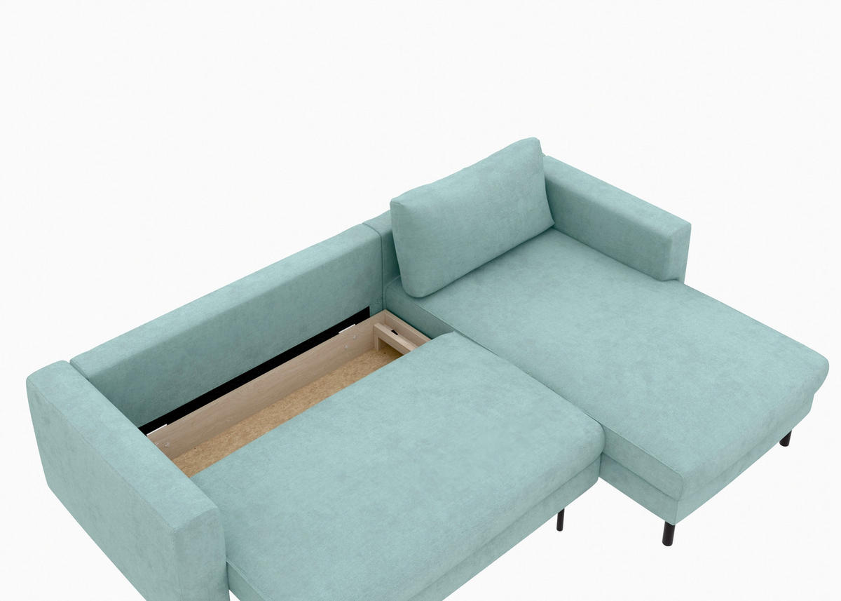 ECKSCHLAFSOFA  mit Rücken echt, Armteil links, Armteil rechts Cord Mintgrün  - Schwarz/Mintgrün, MODERN, Textil/Metall (232/161cm) - Trendmanufaktur