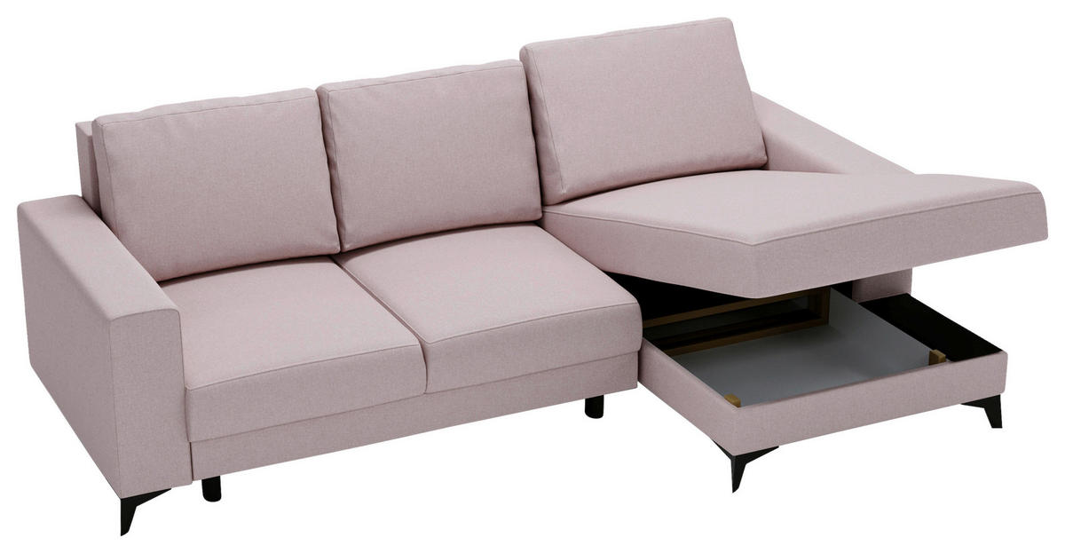 ECKSOFA in Flachgewebe Rosa  - Schwarz/Rosa, Design, Textil/Metall (244/156cm) - Livetastic