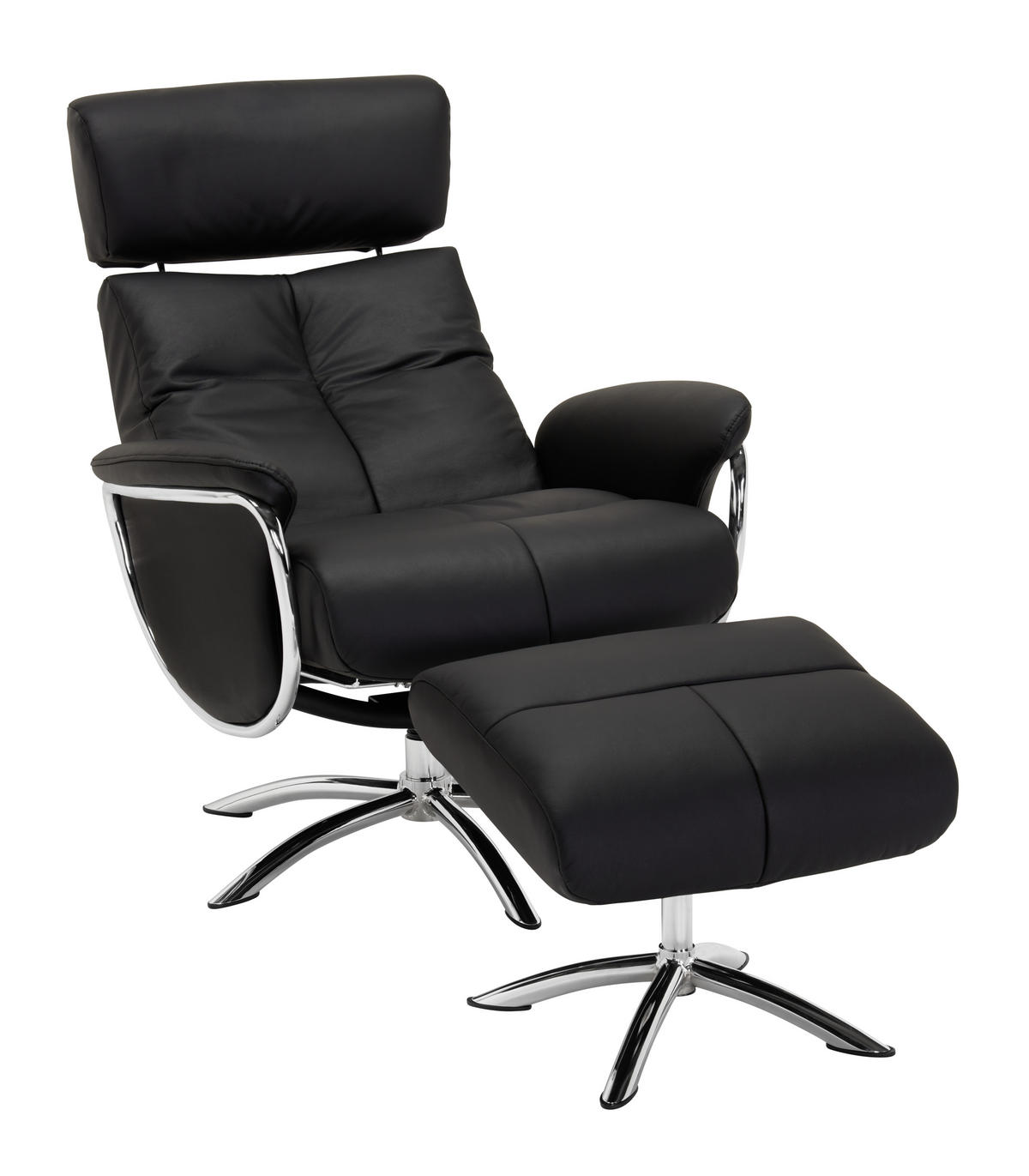 SET FOTELJA ZA OPUŠTANJE 77,50/107-90/85-109 cm , crna  - boja hroma/crna, Dizajnerski, koža/tekstil (77,50/107-90/85-109cm) - Xora