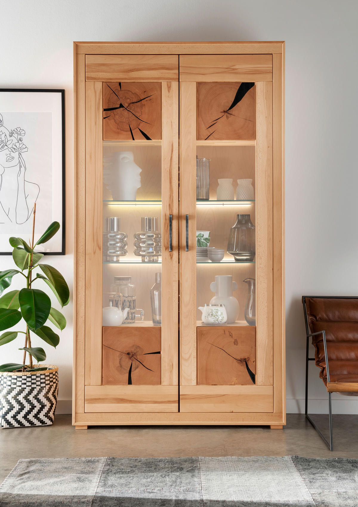 VITRINE  in massiv Kernbuche Kernbuche  - Anthrazit/Kernbuche, KONVENTIONELL, Glas/Holz (110,3/201/40cm) - Livetastic