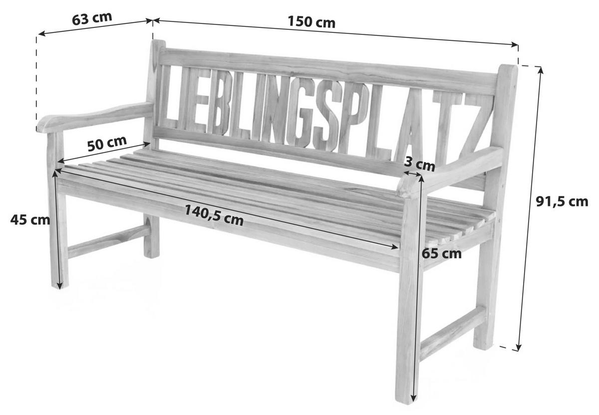 GARTENBANK 63/91,5/150 cm Teakholz   - Braun, Basics, Holz (63/91,5/150cm) - Gardenson
