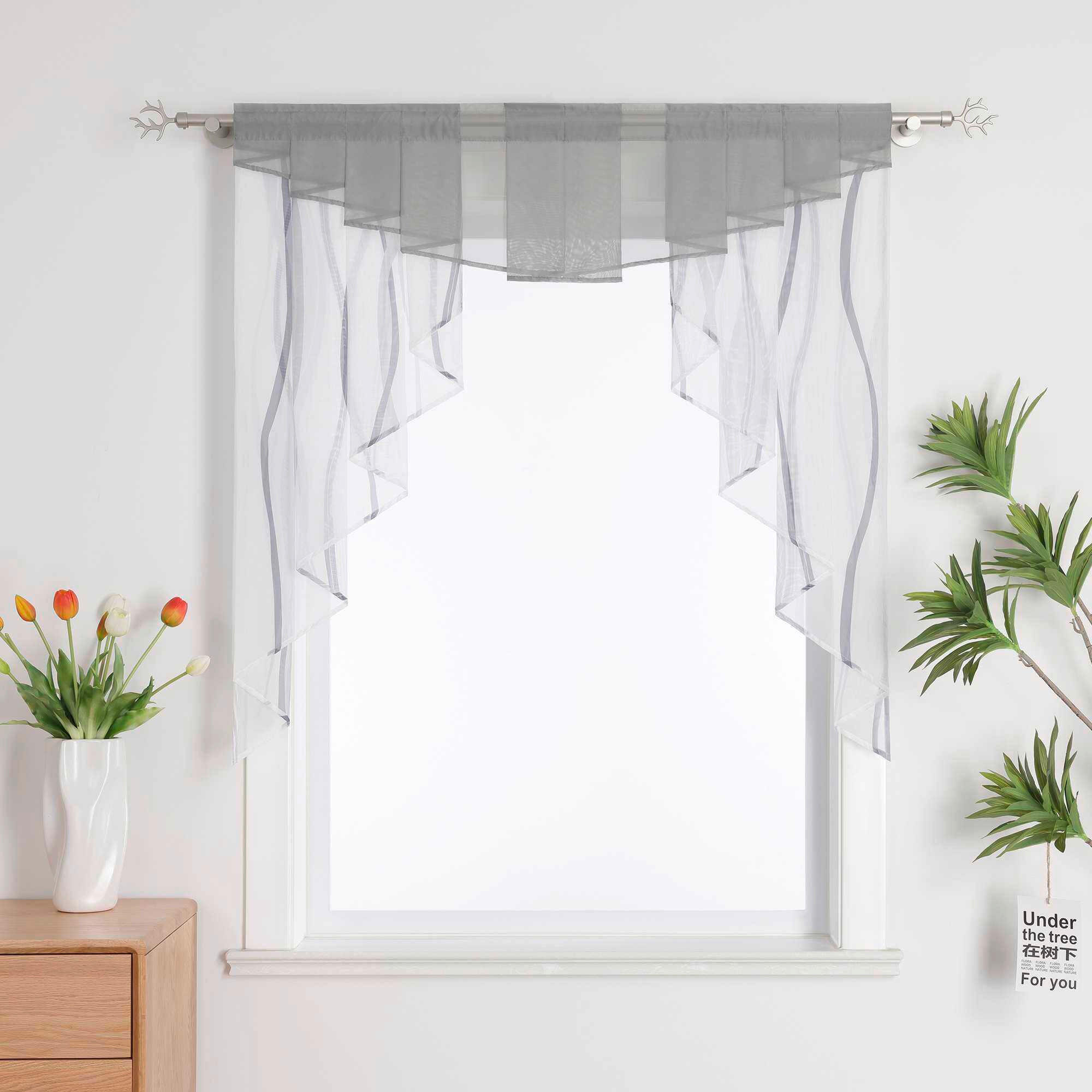 KURZGARDINE   120/125 cm   - Weiß/Grau, Basics, Textil (120/125cm)