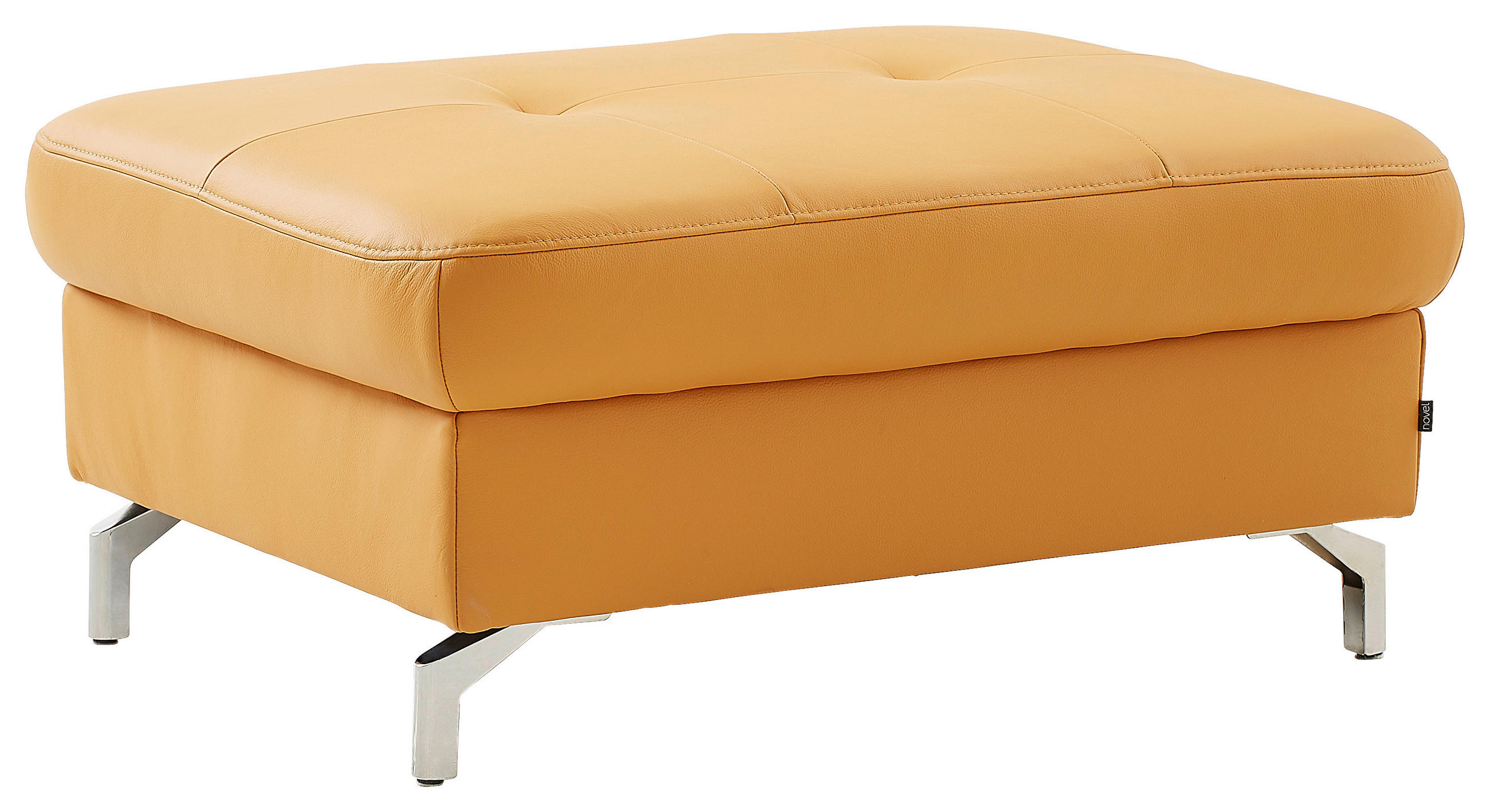 HOCKER Echtleder Currygelb - Currygelb/Silberfarben, Design, Leder/Metall (95/40/74cm) - Novel