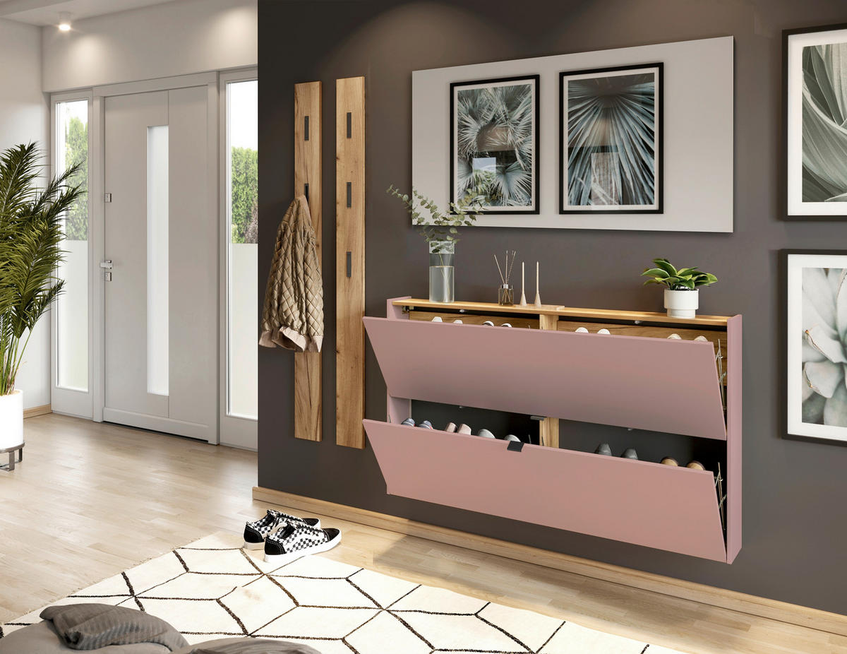 HÄNGESCHUHSCHRANK Eichefarben, Rostfarben  - Eichefarben/Rostfarben, Design, Holzwerkstoff/Metall (140/83/18cm)