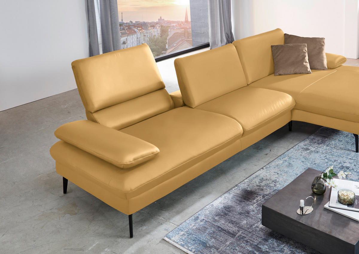 ECKSOFA in Echtleder Gelb  - Gelb/Schwarz, Design, Leder/Metall (325/157cm) - Dieter Knoll