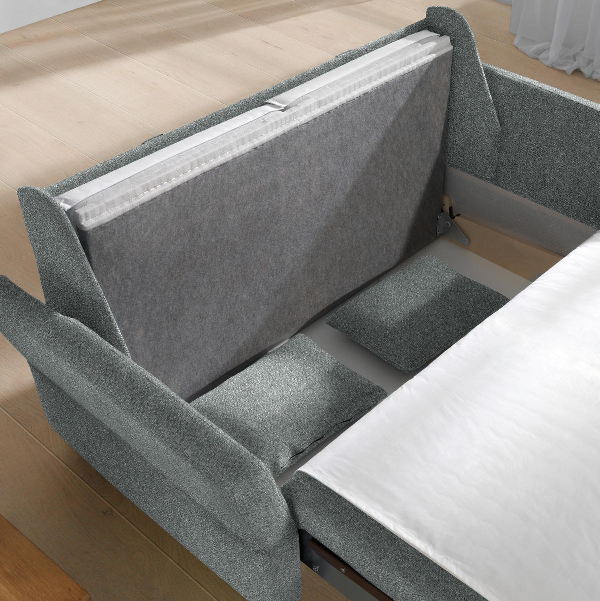 SCHLAFSOFA  in Mikrovelours Graugrün  - Alufarben/Graugrün, KONVENTIONELL, Kunststoff/Textil (176/88/91cm) - Sedda