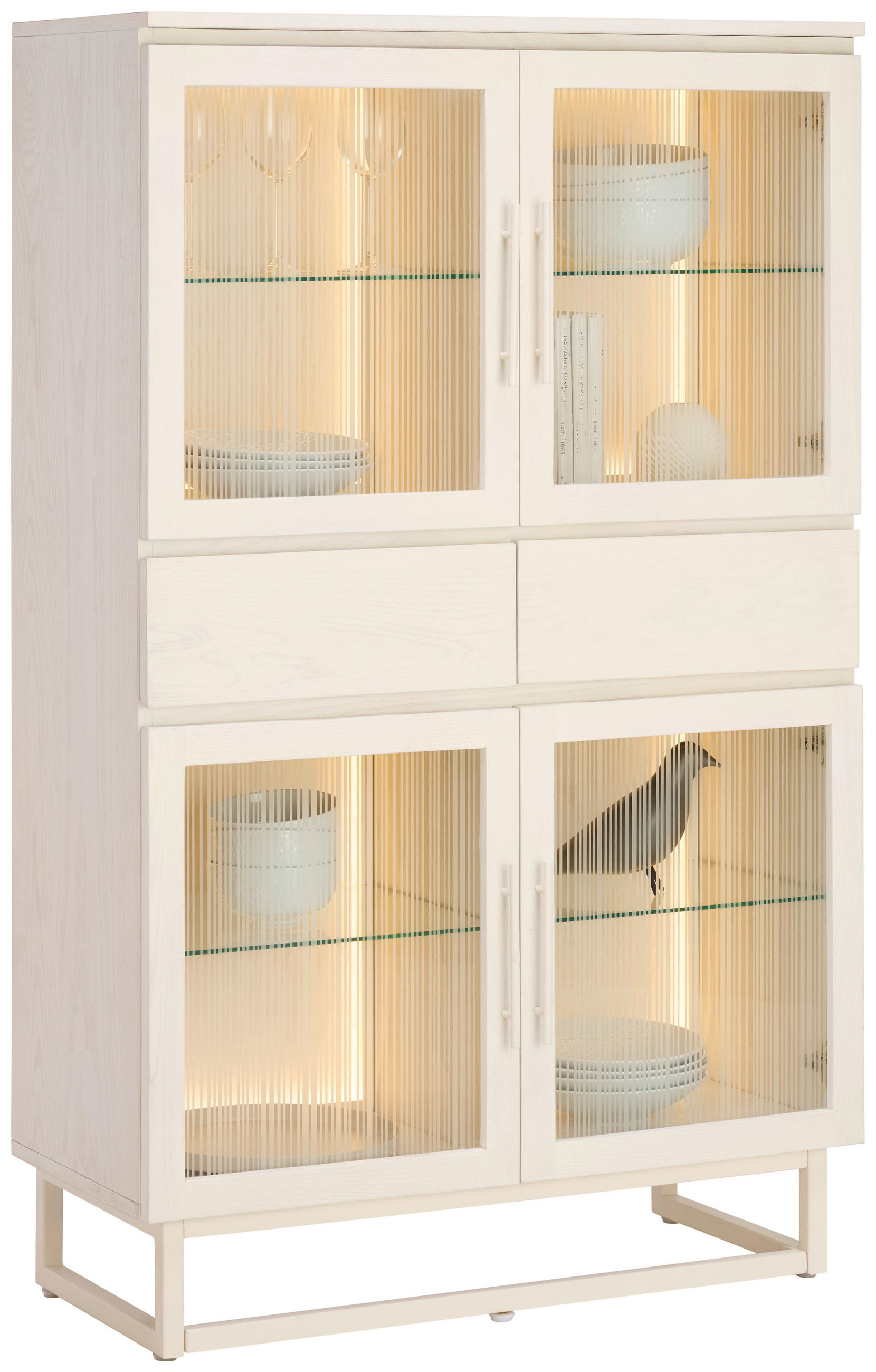 HIGHBOARD BORAS, 90/145/43 cm, 2 Schublade(n)  - Schwarz/Weiß, MODERN, Glas/Holz (90/145/43cm) - Lomoco