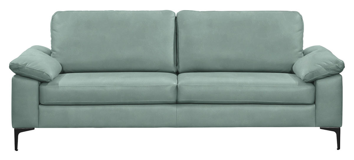 3-SITZER-SOFA  in Echtleder Hellblau   - Schwarz/Hellblau, Design, Leder/Metall (224/86/97cm) - Schöner Wohnen
