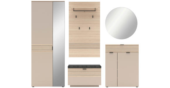GARDEROBE 6-teilig in 264/202/38 cm - Kaschmir/Eichefarben, Design, Holzwerkstoff/Textil (264/202/38cm) - Xora