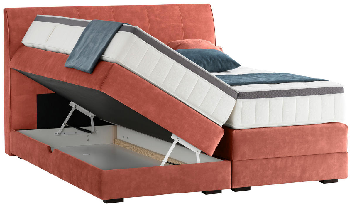 BOXSPRINGBETT 180/200 cm  in Koralle  - Wengefarben/Koralle, KONVENTIONELL, Holz/Textil (180/200cm) - Novel