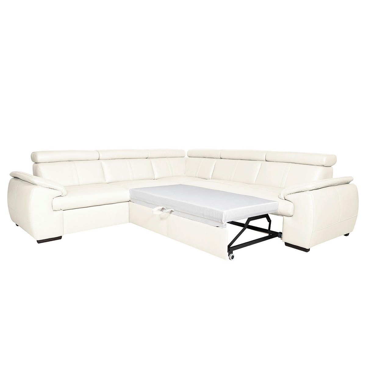 ECKSOFA Weiß Echtleder  - Wengefarben/Weiß, Design, Leder/Holz (265/265cm) - Livetastic