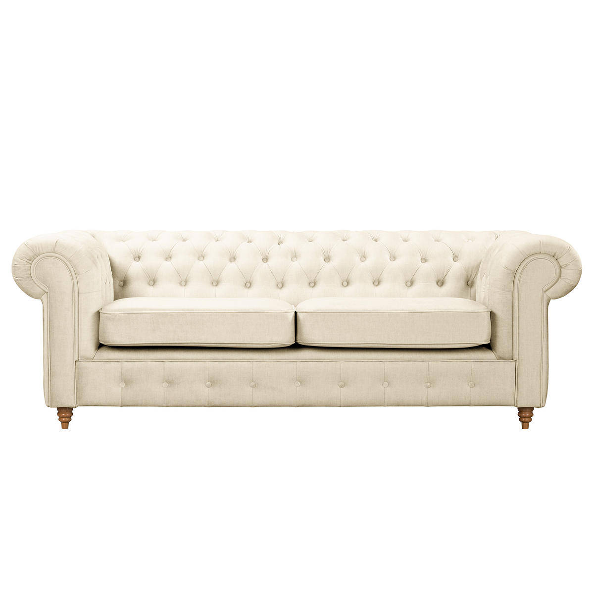 3-SITZER-SOFA Laura Mikrofaser Creme  - Creme/Braun, Design, Holz/Textil (218/75/91cm) - P & B