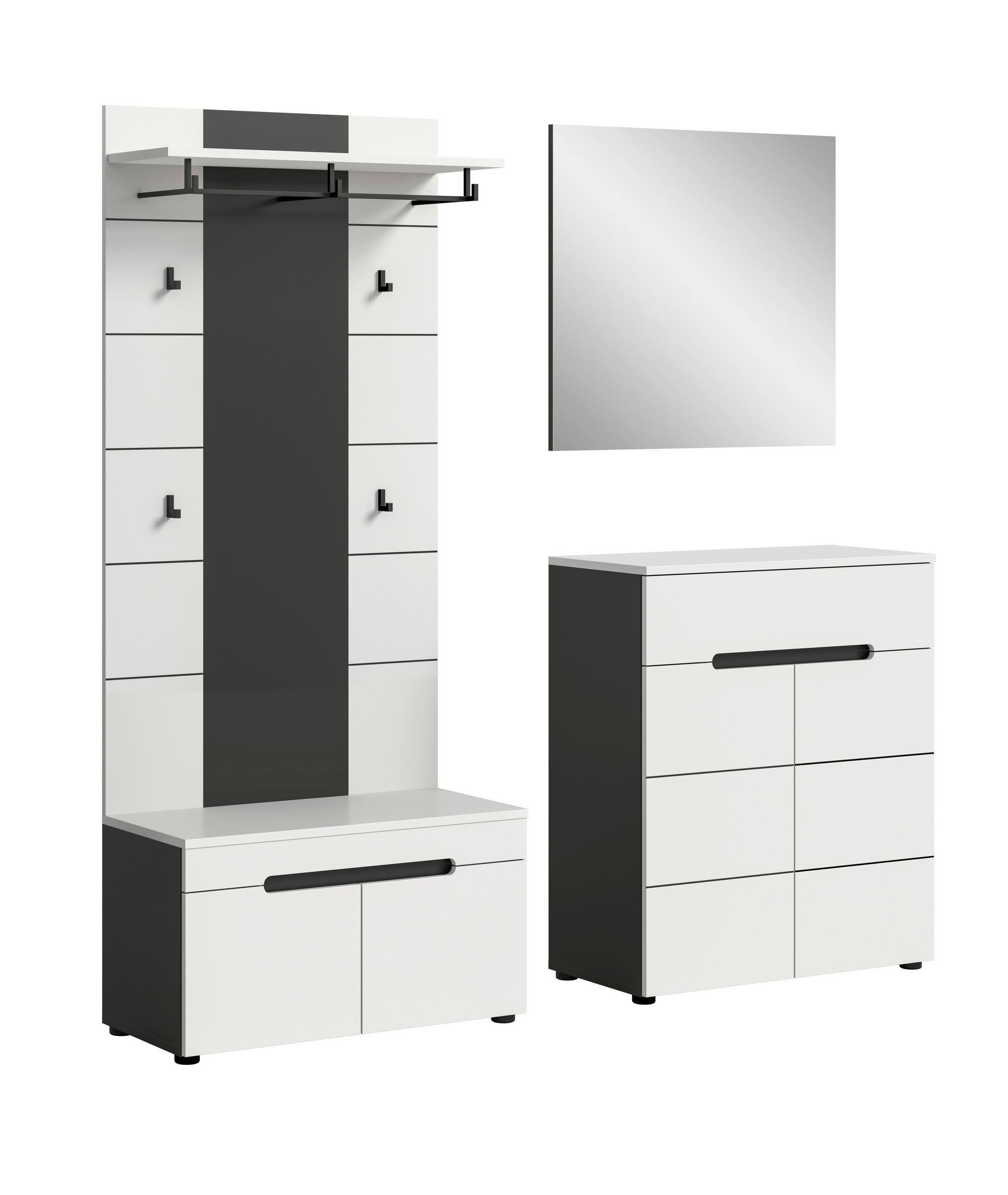 GARDEROBE 4-teilig  in 175/190/37 cm  - Weiß/Grau, Design, Holzwerkstoff (175/190/37cm) - Livetastic