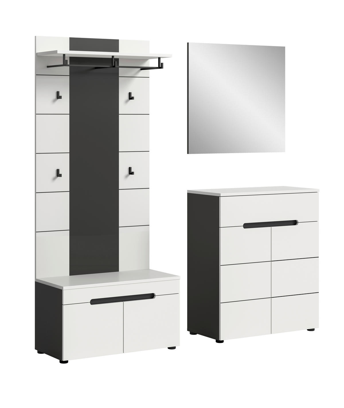 GARDEROBE 4-teilig  in 175/190/37 cm  - Weiß/Grau, Design, Holzwerkstoff (175/190/37cm) - Livetastic