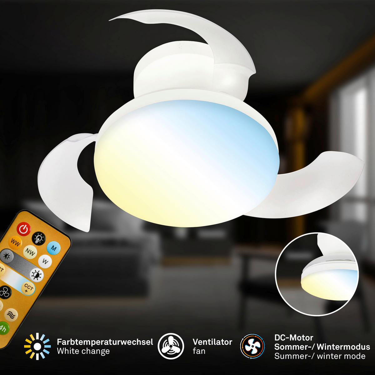 DECKENVENTILATOR - Weiß, Design, Kunststoff/Metall (44/16,5cm)