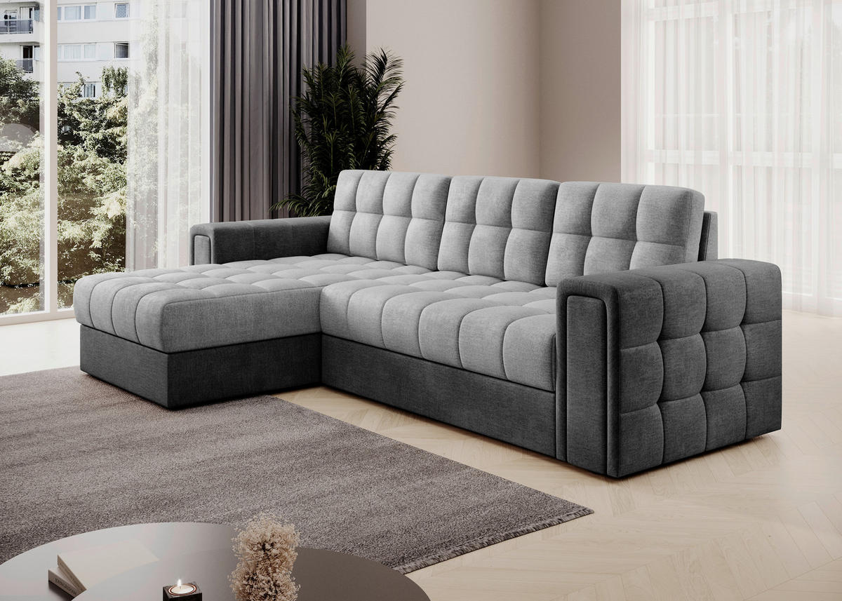 ECKSOFA Samt Hellgrau, Dunkelgrau  - Dunkelgrau/Hellgrau, Design, Kunststoff/Textil (260/150cm) - MID.YOU