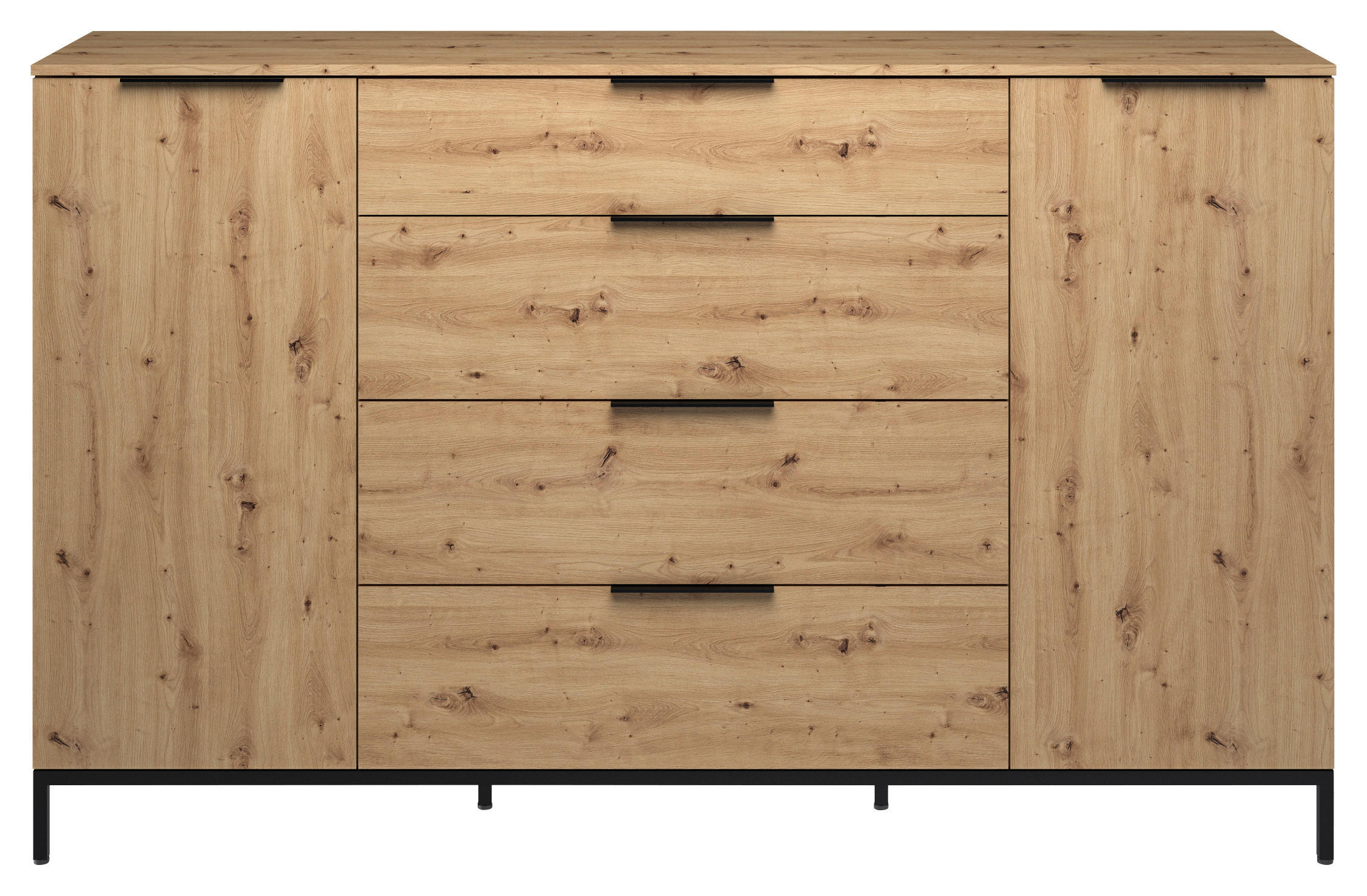 SIDEBOARD Schwarz, Eichefarben Einlegeböden - Eichefarben/Schwarz, Basics, Holzwerkstoff/Metall (180/113/40cm)