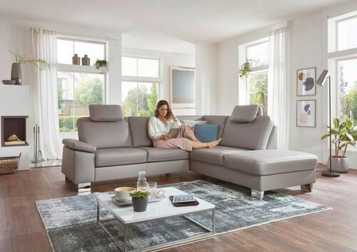ECKSOFA in Echtleder Hellgrau  248/235 cm  - Beige/Hellgrau, Design, Leder/Metall (248/235cm) - Beldomo Premium