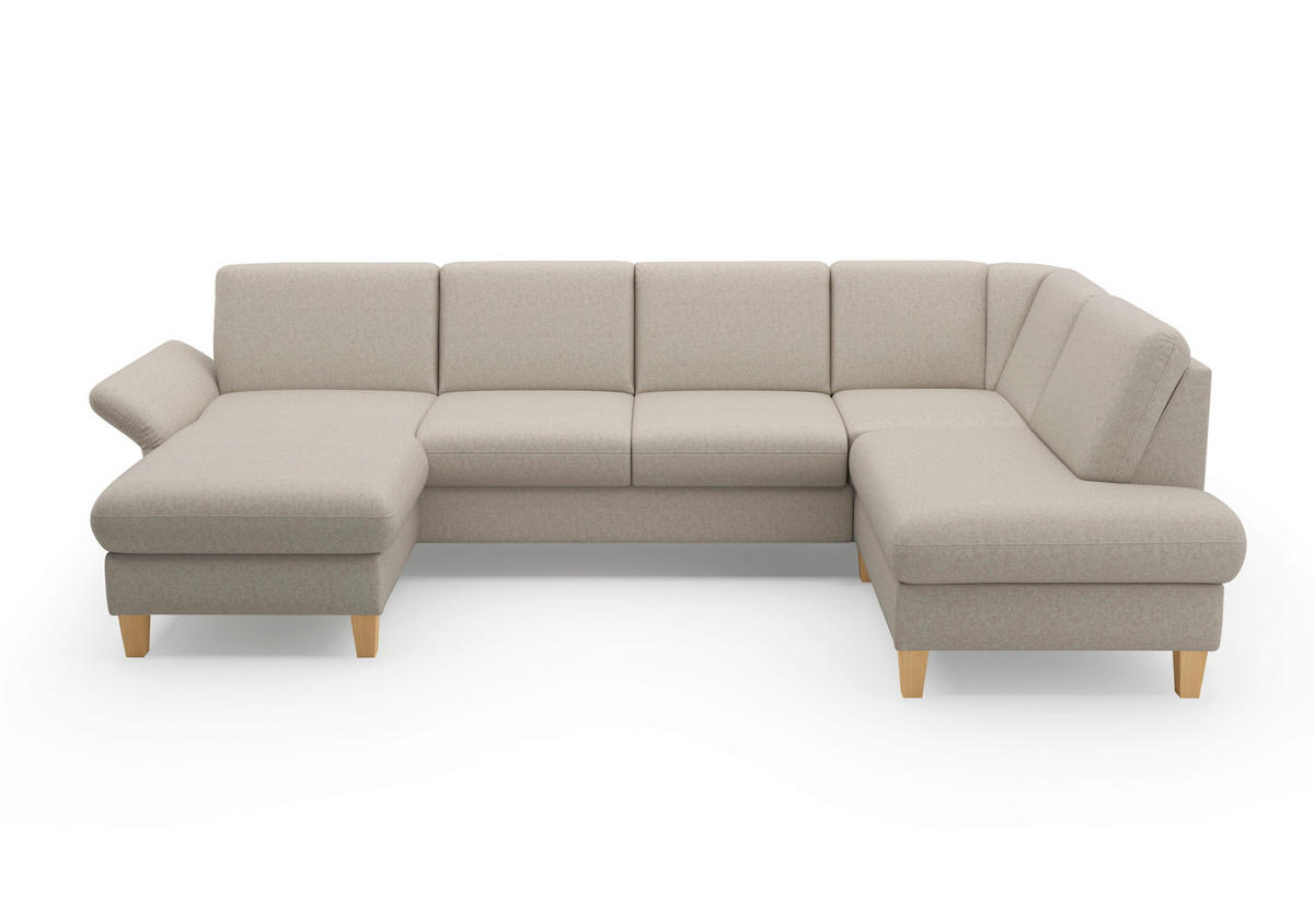 WOHNLANDSCHAFT Taupe Flachgewebe  - Taupe/Eichefarben, KONVENTIONELL, Holz/Textil (164/314/195cm) - Sit & More