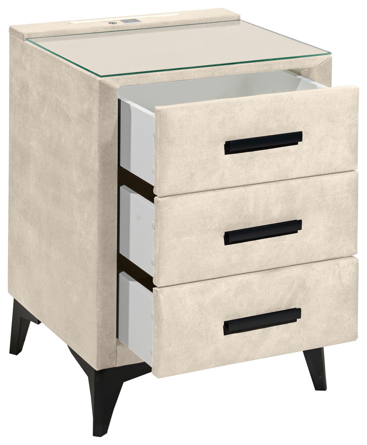 NACHTTISCH 47/70/51 cm  Creme  - Creme/Schwarz, Konventionell, Glas/Kunststoff (47/70/51cm) - Boxxx