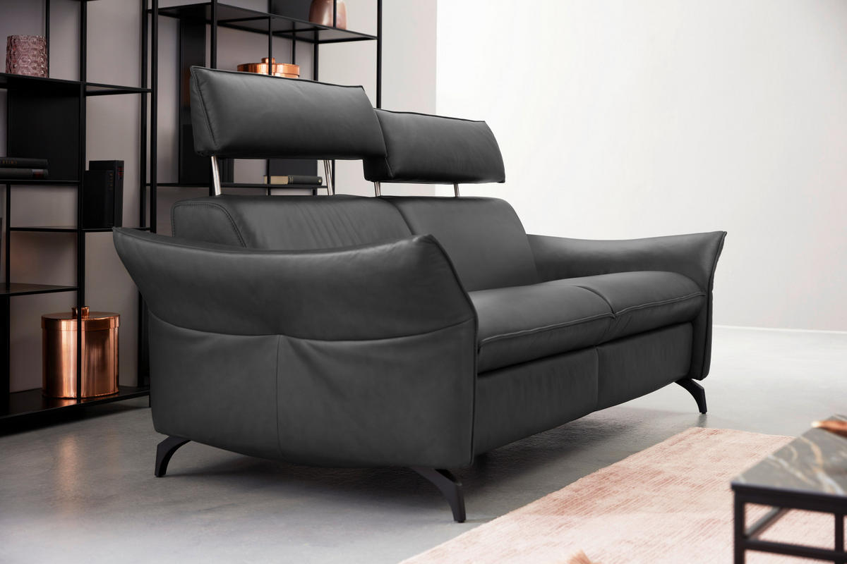 2,5-SITZER Echtleder Dunkelgrau  - Dunkelgrau/Anthrazit, Design, Leder/Metall (194/92/95cm) - Himolla