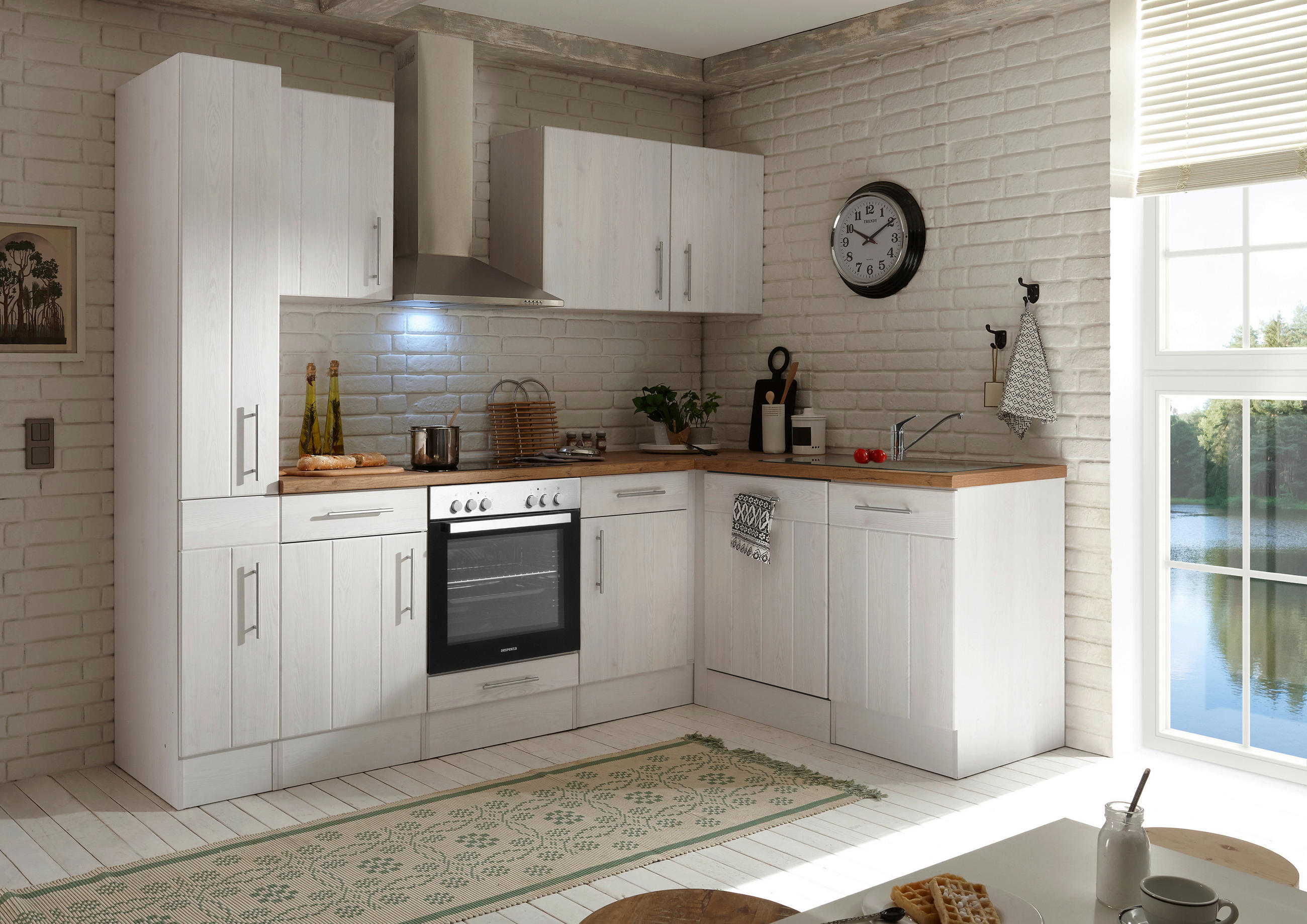 ECKKÜCHE 250/172 cm  in Weiß, Lärchefarben  - Wildeiche/Edelstahlfarben, Basics, Holzwerkstoff/Metall (250/172cm) - Respekta