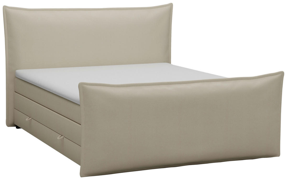 BOXSPRINGBETT 160/200 cm  in Creme  - Creme/Schwarz, MODERN, Textil (160/200cm) - MID.YOU