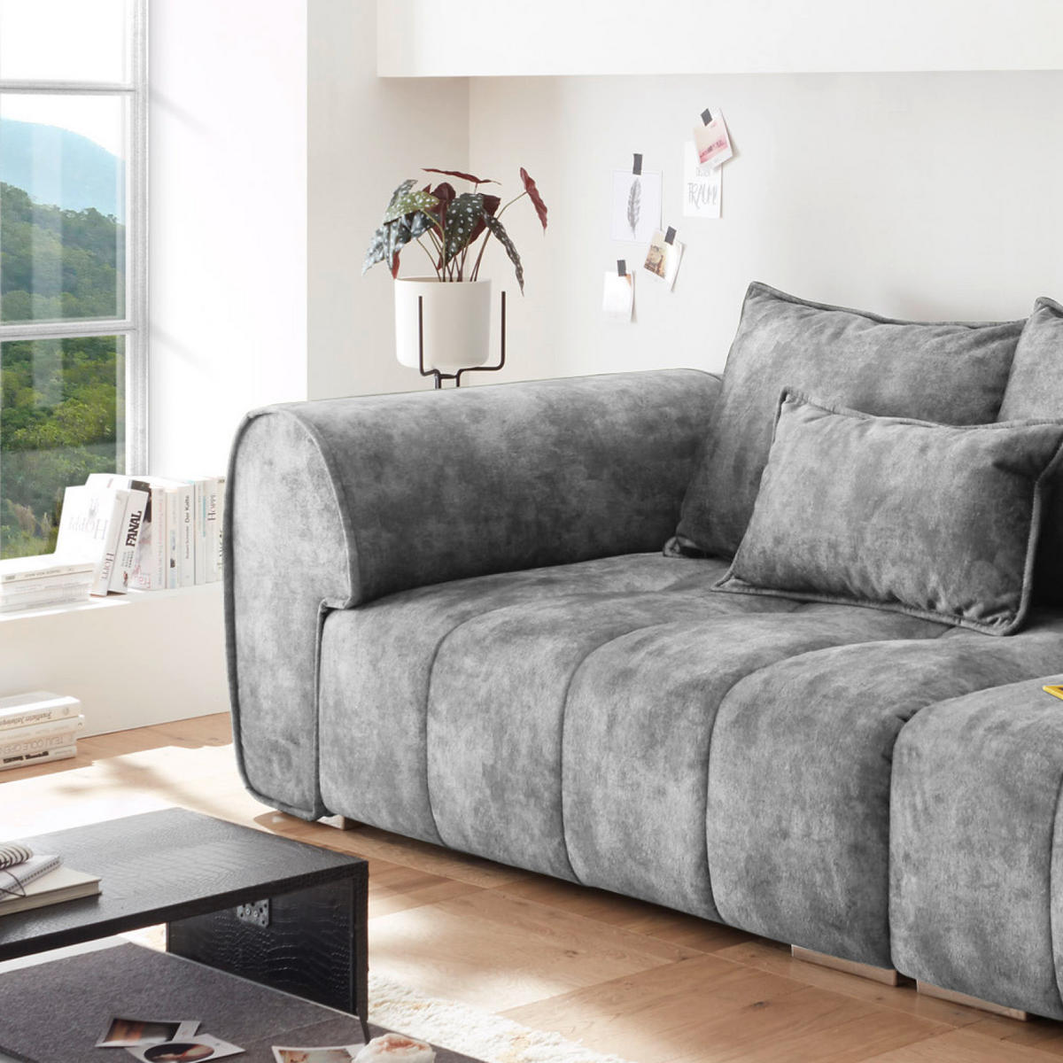 NAGY KANAPÉ textil szürke  - ezüst/szürke, Modern, műanyag/textil (316/90/112cm) - Livetastic
