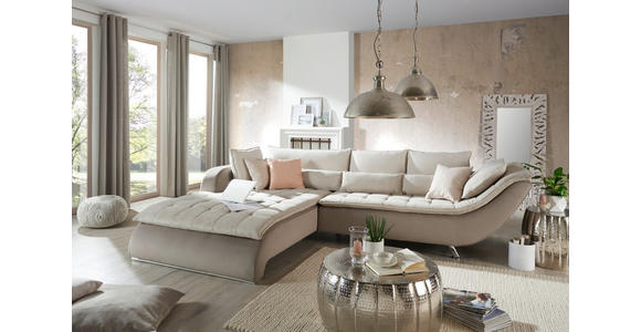 ECKSOFA in Webstoff Taupe, Beige  - Taupe/Sandfarben, Design, Textil/Metall (220/300cm) - Hom`in