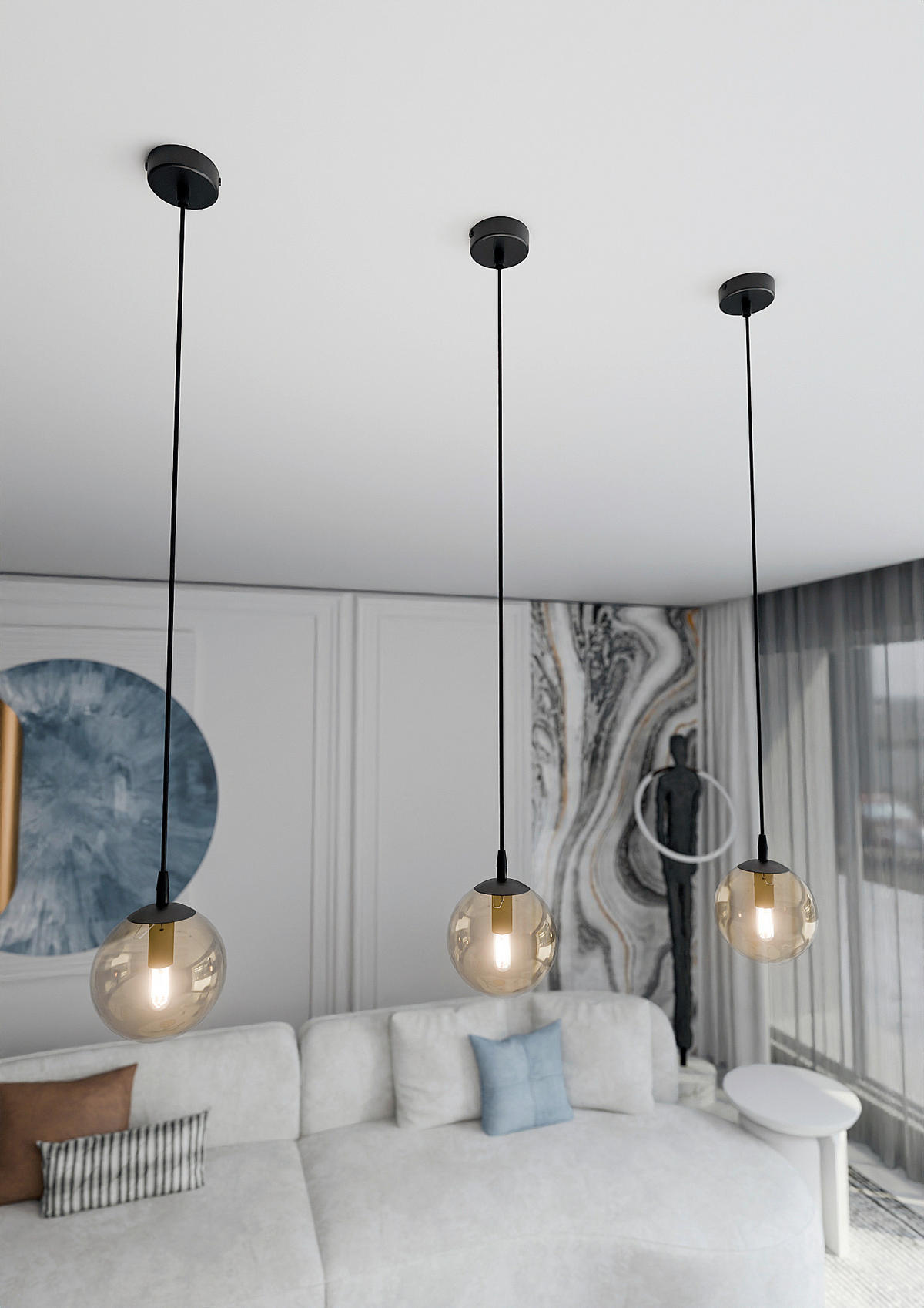 HÄNGELEUCHTE  12/8/100 cm    - Schwarz, KONVENTIONELL, Glas/Metall (12/8/100cm)