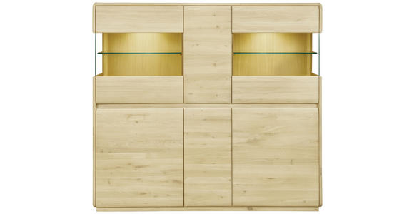 HIGHBOARD Asteiche massiv Eichefarben - Eichefarben, Natur, Glas/Holz (153/138/41cm) - Linea Natura