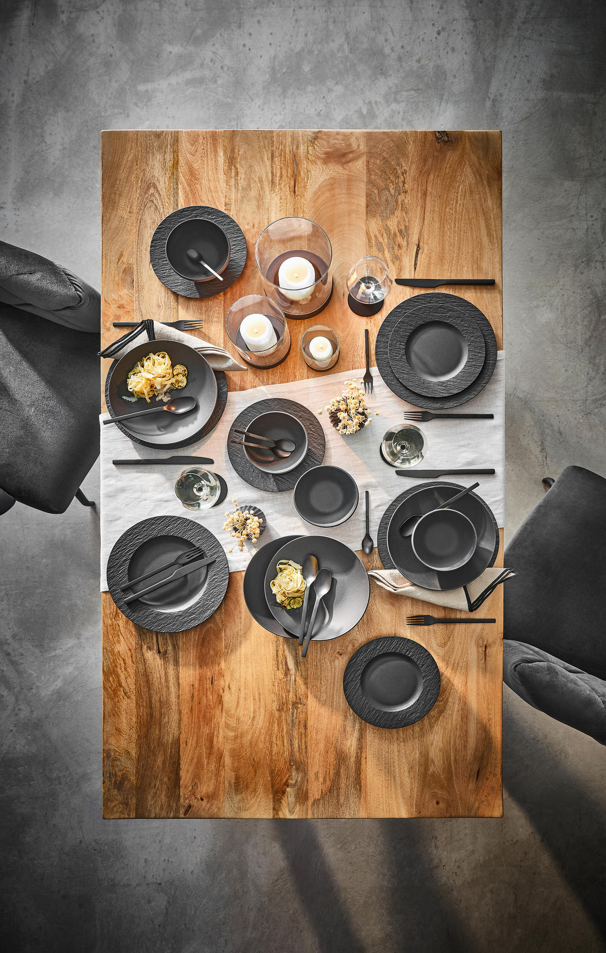 TAFELSERVICE Schwarz 16-teilig Manufacture Rock  - Schwarz, Design, Keramik - Villeroy & Boch