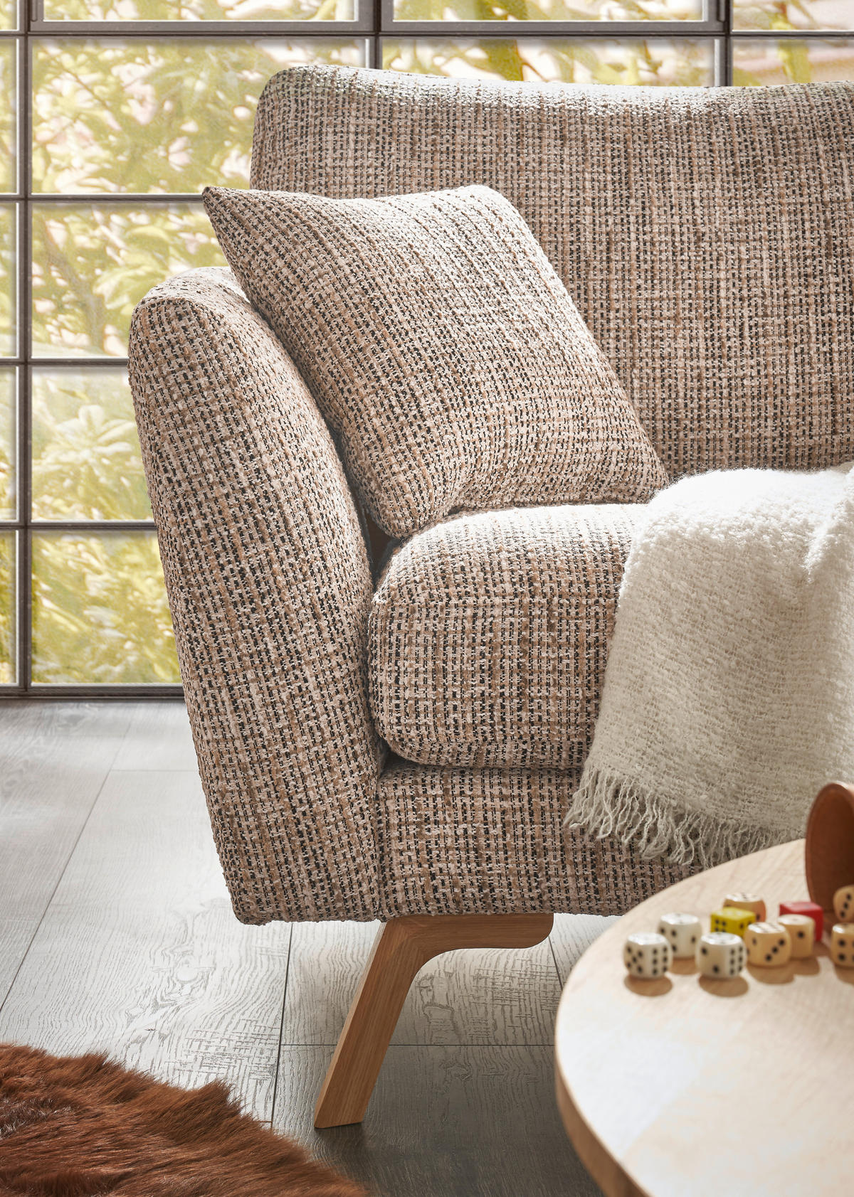 ECKSOFA Beige Webstoff  - Eichefarben/Beige, KONVENTIONELL, Holz/Textil (293/160cm) - SetOne by Musterring