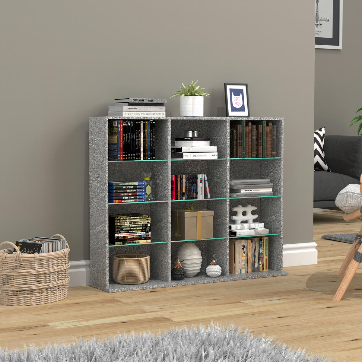 REGAL  102/82/23 cm Grau  - Grau, Design, Glas/Holzwerkstoff (102/82/23cm) - MID.YOU