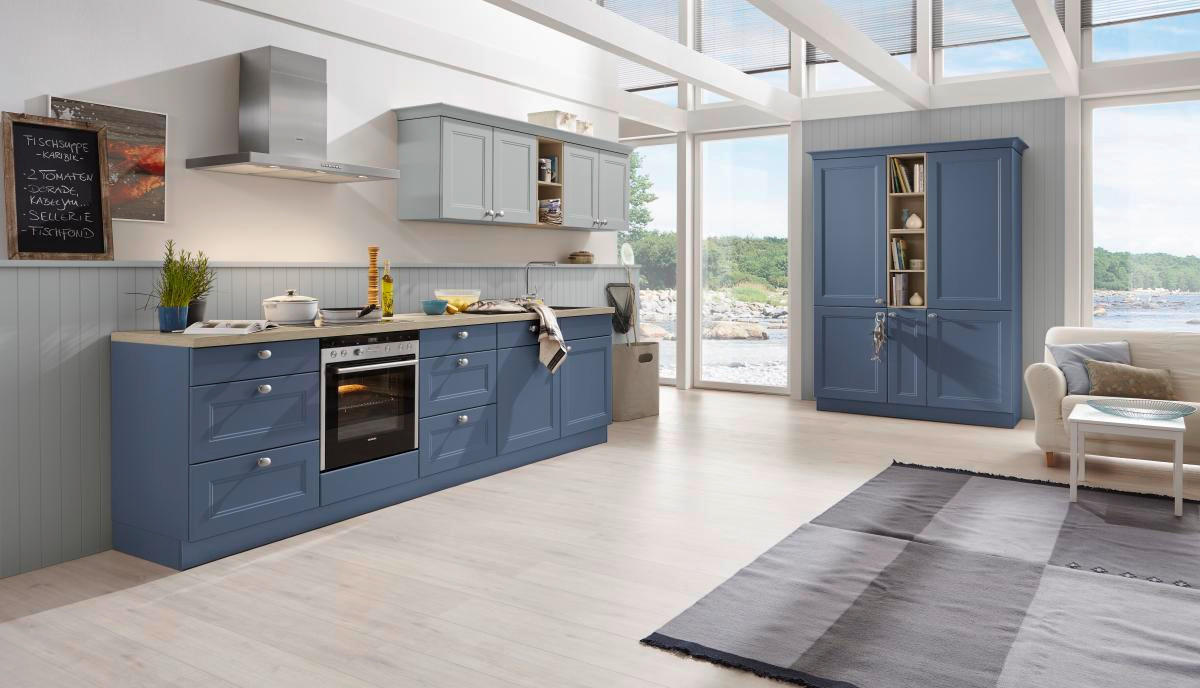 EINBAUKÜCHE   - Blau/Eichefarben, Design, Holzwerkstoff - Dieter Knoll
