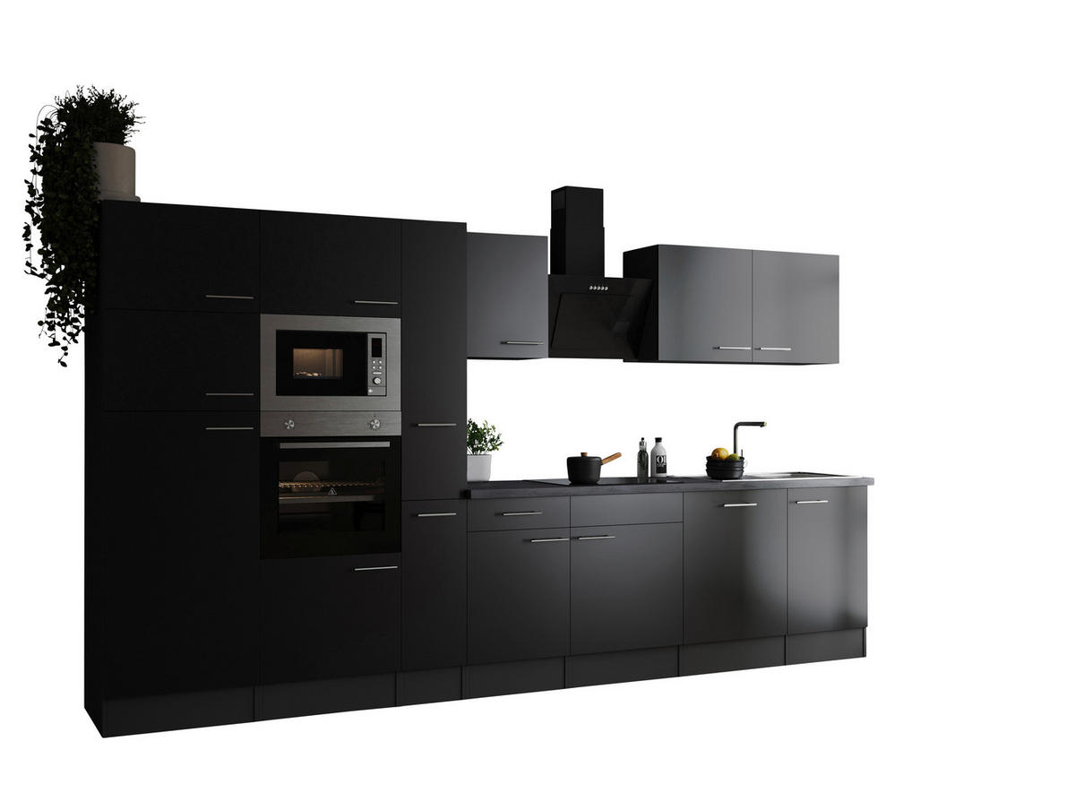 KÜCHENBLOCK 370 cm   in Grau, Schwarz  - Silberfarben/Schwarz, Design, Holzwerkstoff/Metall (370cm) - Respekta