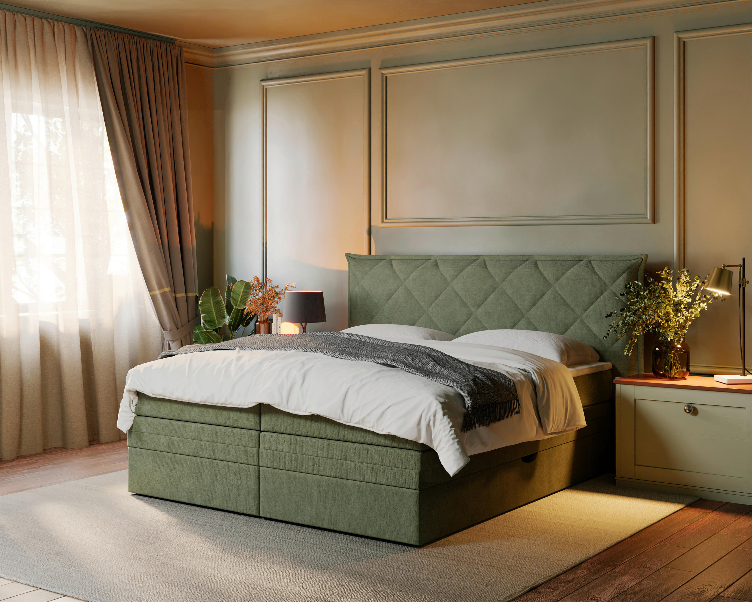 BOXSPRINGBETT 180/200 cm  in Grün  - Schwarz/Grün, KONVENTIONELL, Holz/Textil (180/200cm) - Welnova