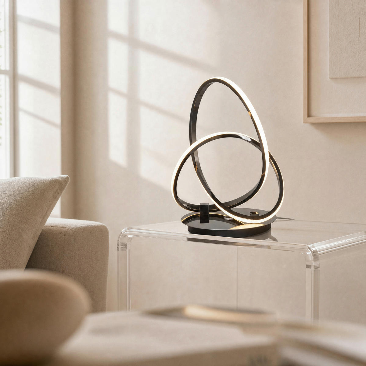LED-TISCHLEUCHTE Bandol 26/21/33 cm  - Schwarzchrom, Design, Kunststoff/Metall (26/21/33cm)